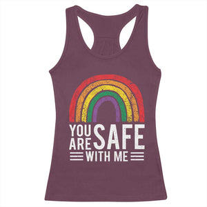 You Are Safe With Me Racerback Tank Top Retro Rainbow LGBTQ Ally Pride TS10 Maroon Print Your Wear