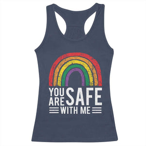 You Are Safe With Me Racerback Tank Top Retro Rainbow LGBTQ Ally Pride TS10 Navy Print Your Wear