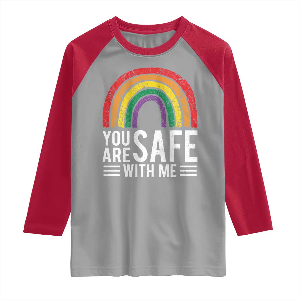You Are Safe With Me Raglan Shirt Retro Rainbow LGBTQ Ally Pride TS10 Sport Gray Red Print Your Wear