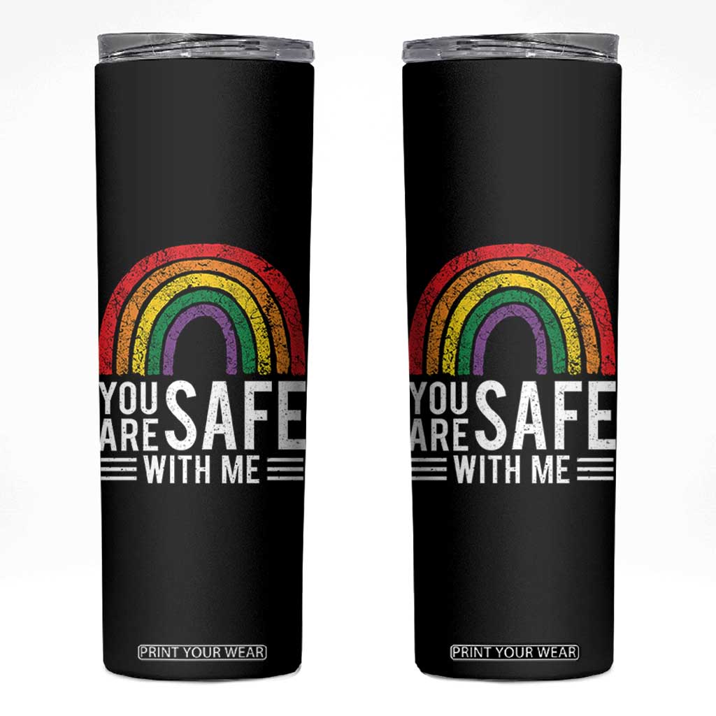 You Are Safe With Me Skinny Tumbler Retro Rainbow LGBTQ Ally Pride TS10 Black Print Your Wear