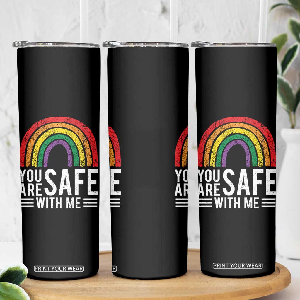 You Are Safe With Me Skinny Tumbler Retro Rainbow LGBTQ Ally Pride TS10 Print Your Wear