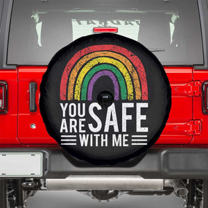 You Are Safe With Me Spare Tire Cover Retro Rainbow LGBTQ Ally Pride TS10 Black Print Your Wear