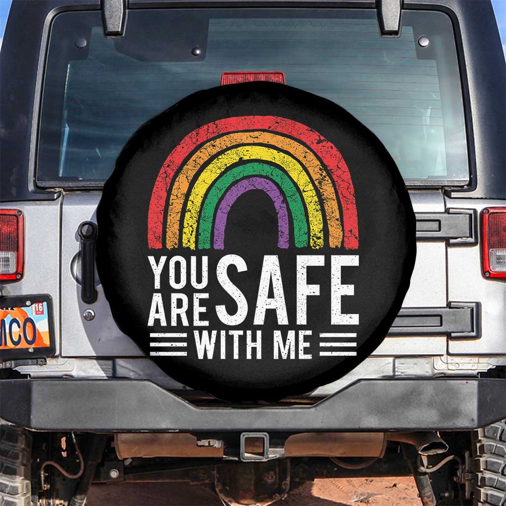 You Are Safe With Me Spare Tire Cover Retro Rainbow LGBTQ Ally Pride TS10 No hole Black Print Your Wear