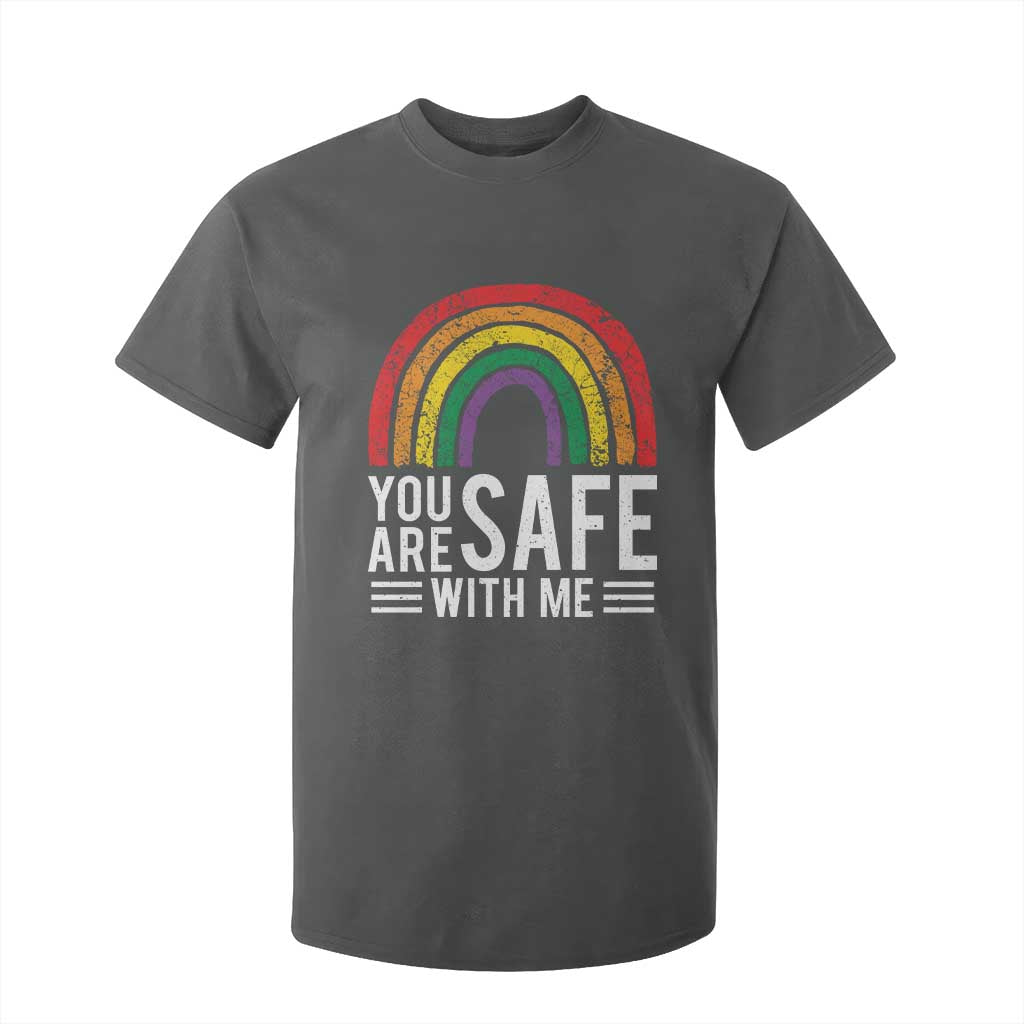 You Are Safe With Me T Shirt For Kid Retro Rainbow LGBTQ Ally Pride TS10 Dark Heather Print Your Wear