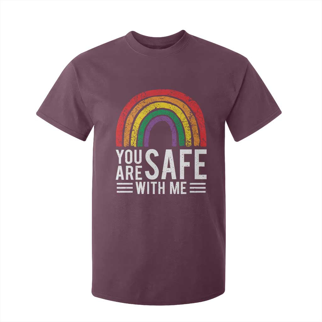 You Are Safe With Me T Shirt For Kid Retro Rainbow LGBTQ Ally Pride TS10 Maroon Print Your Wear