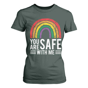 You Are Safe With Me T Shirt For Women Retro Rainbow LGBTQ Ally Pride TS10 Dark Forest Green Print Your Wear