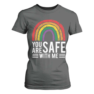 You Are Safe With Me T Shirt For Women Retro Rainbow LGBTQ Ally Pride TS10 Dark Heather Print Your Wear