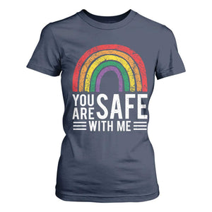 You Are Safe With Me T Shirt For Women Retro Rainbow LGBTQ Ally Pride TS10 Navy Print Your Wear