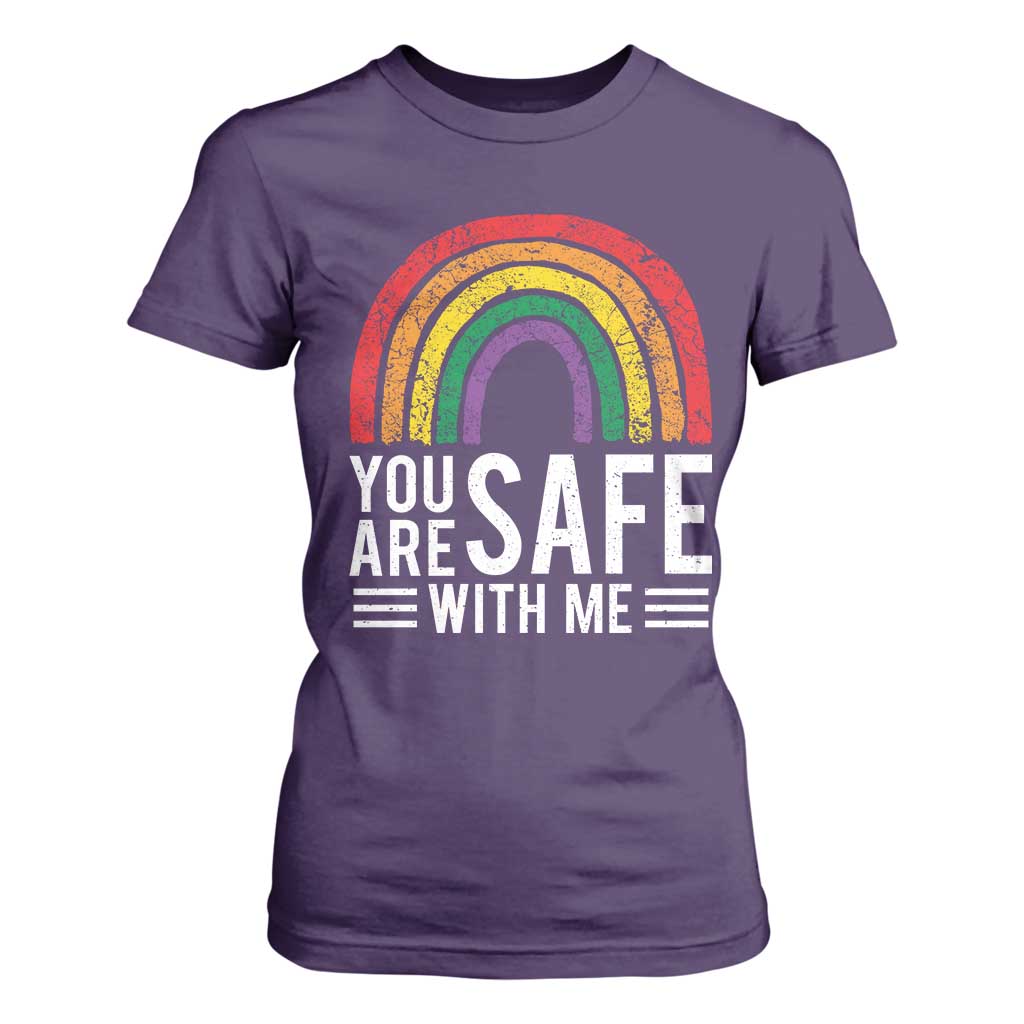 You Are Safe With Me T Shirt For Women Retro Rainbow LGBTQ Ally Pride TS10 Purple Print Your Wear