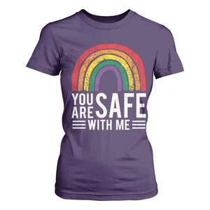 You Are Safe With Me T Shirt For Women Retro Rainbow LGBTQ Ally Pride TS10 Purple Print Your Wear