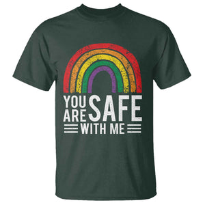 You Are Safe With Me T Shirt Retro Rainbow LGBTQ Ally Pride TS10 Dark Forest Green Print Your Wear
