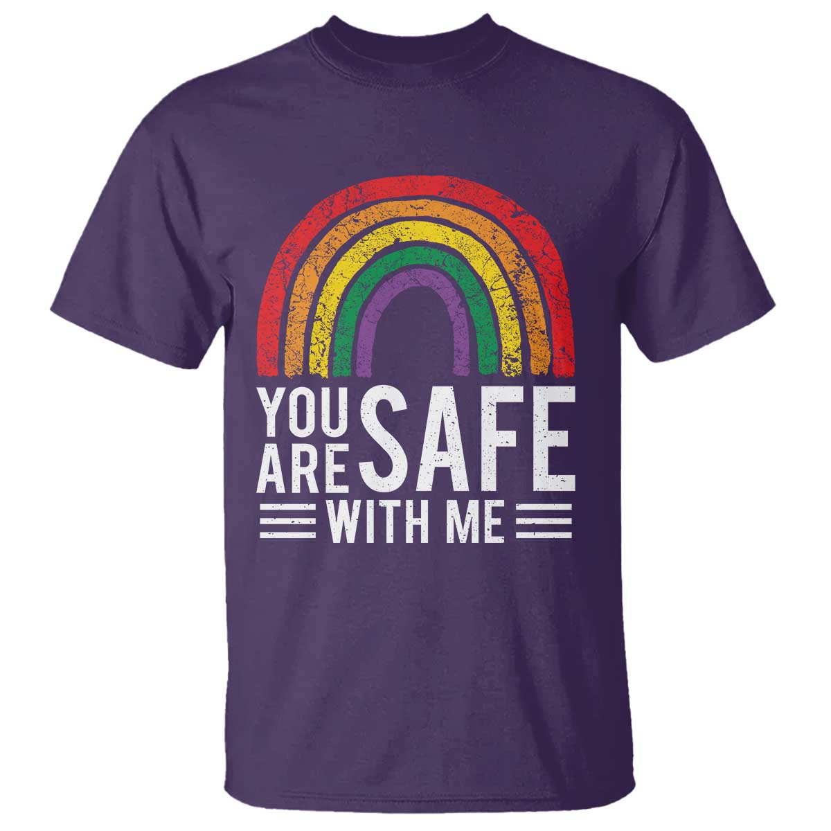 You Are Safe With Me T Shirt - Retro Rainbow LGBTQ Ally Pride Solidarity Tee TS10 Purple Print Your Wear
