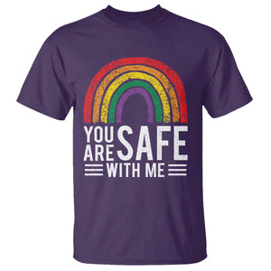 You Are Safe With Me T Shirt - Retro Rainbow LGBTQ Ally Pride Solidarity Tee TS10 Purple Print Your Wear