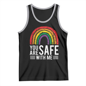 You Are Safe With Me Tank Top Retro Rainbow LGBTQ Ally Pride TS10 Black Athletic Heather Print Your Wear