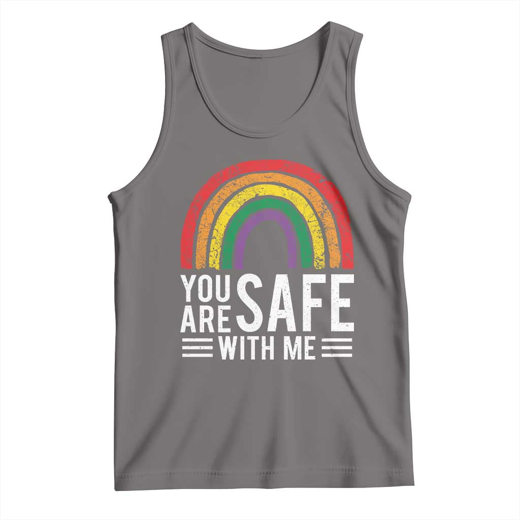 You Are Safe With Me Tank Top Retro Rainbow LGBTQ Ally Pride TS10 Deep Heather Print Your Wear