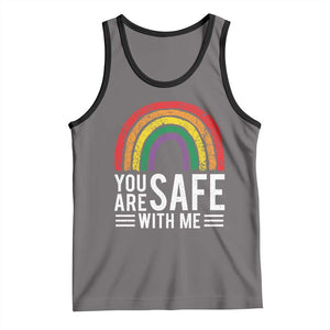 You Are Safe With Me Tank Top Retro Rainbow LGBTQ Ally Pride TS10 Deep Heather Black Print Your Wear
