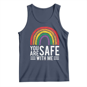 You Are Safe With Me Tank Top Retro Rainbow LGBTQ Ally Pride TS10 Navy Print Your Wear