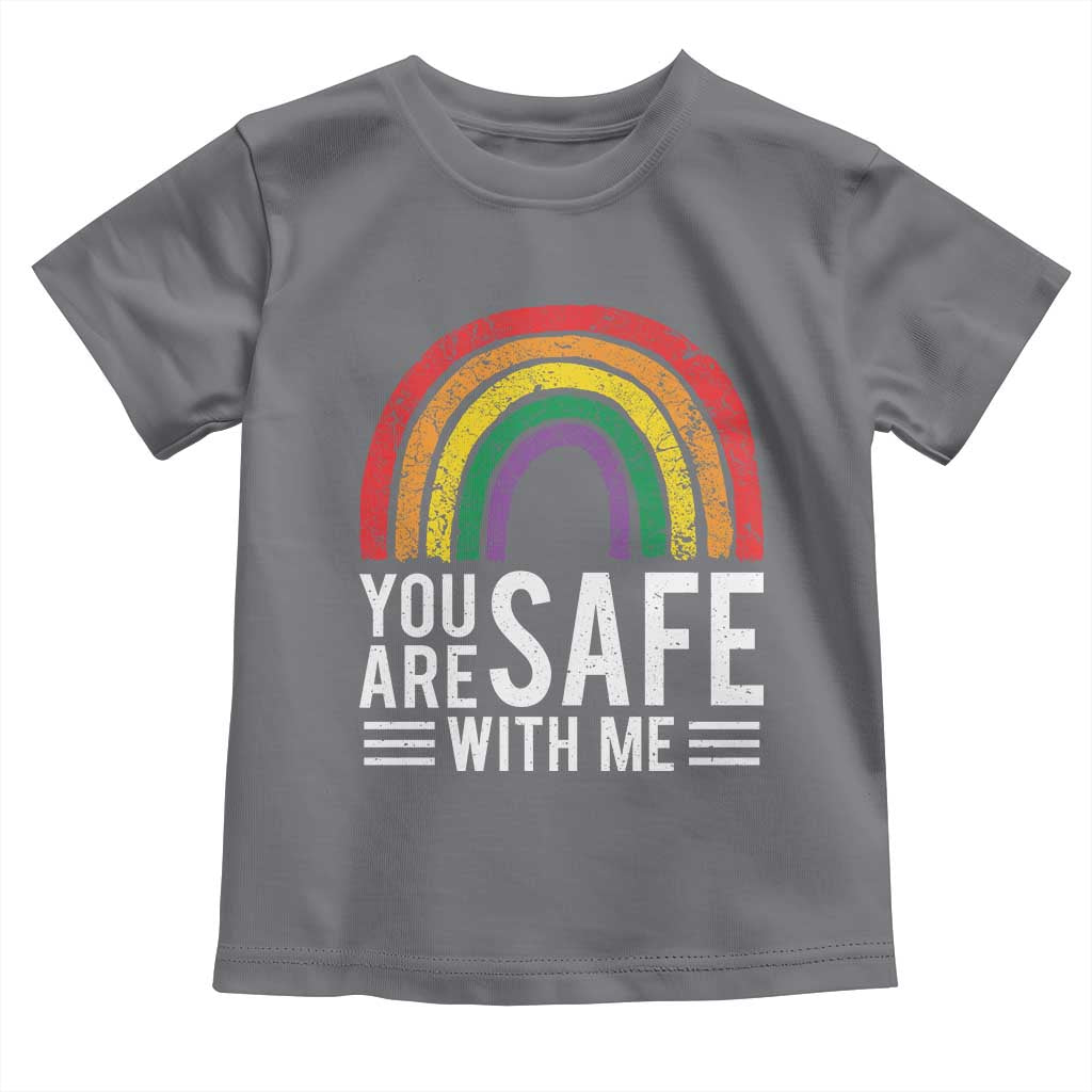 You Are Safe With Me Toddler T Shirt Retro Rainbow LGBTQ Ally Pride TS10 Charcoal Print Your Wear