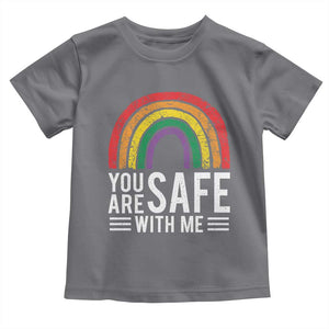 You Are Safe With Me Toddler T Shirt Retro Rainbow LGBTQ Ally Pride TS10 Charcoal Print Your Wear