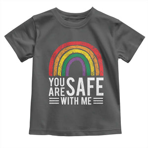 You Are Safe With Me Toddler T Shirt Retro Rainbow LGBTQ Ally Pride TS10 Dark Heather Print Your Wear