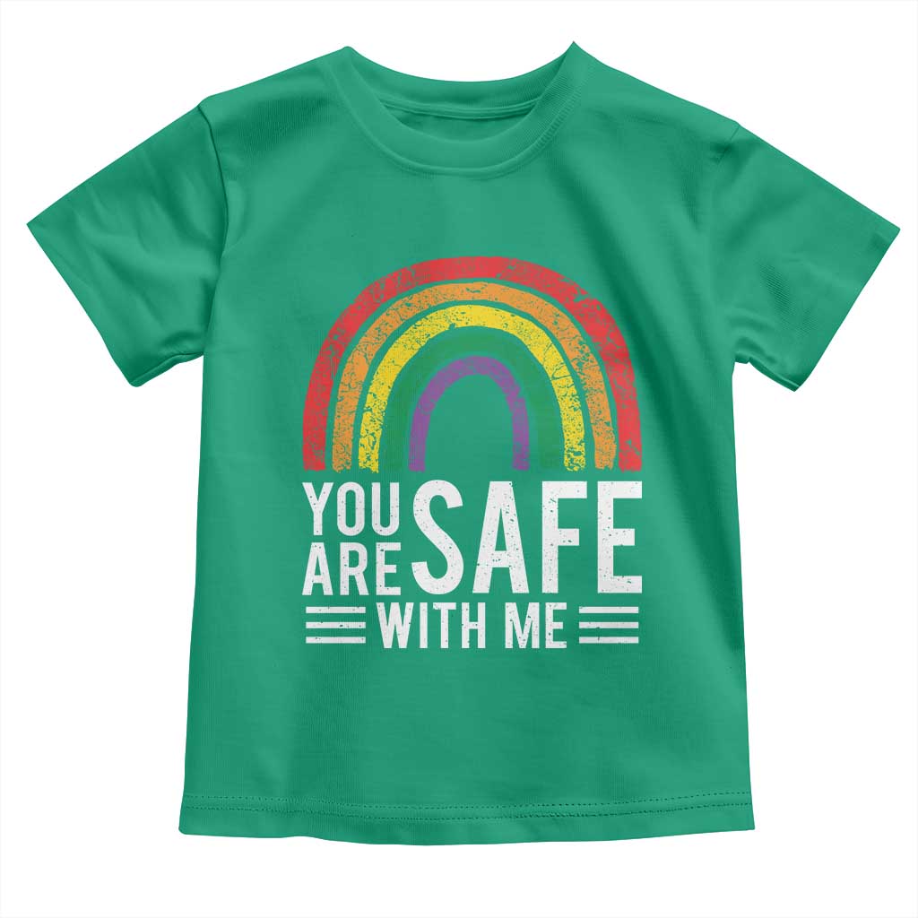 You Are Safe With Me Toddler T Shirt Retro Rainbow LGBTQ Ally Pride TS10 Irish Green Print Your Wear
