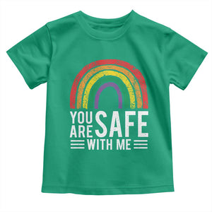 You Are Safe With Me Toddler T Shirt Retro Rainbow LGBTQ Ally Pride TS10 Irish Green Print Your Wear