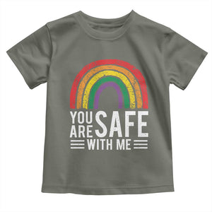 You Are Safe With Me Toddler T Shirt Retro Rainbow LGBTQ Ally Pride TS10 Military Green Print Your Wear