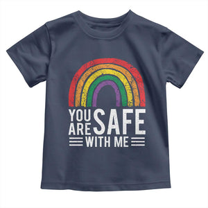 You Are Safe With Me Toddler T Shirt Retro Rainbow LGBTQ Ally Pride TS10 Navy Print Your Wear