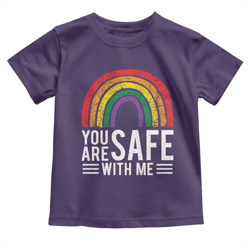 You Are Safe With Me Toddler T Shirt Retro Rainbow LGBTQ Ally Pride TS10 Purple Print Your Wear
