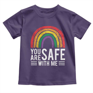 You Are Safe With Me Toddler T Shirt Retro Rainbow LGBTQ Ally Pride TS10 Purple Print Your Wear