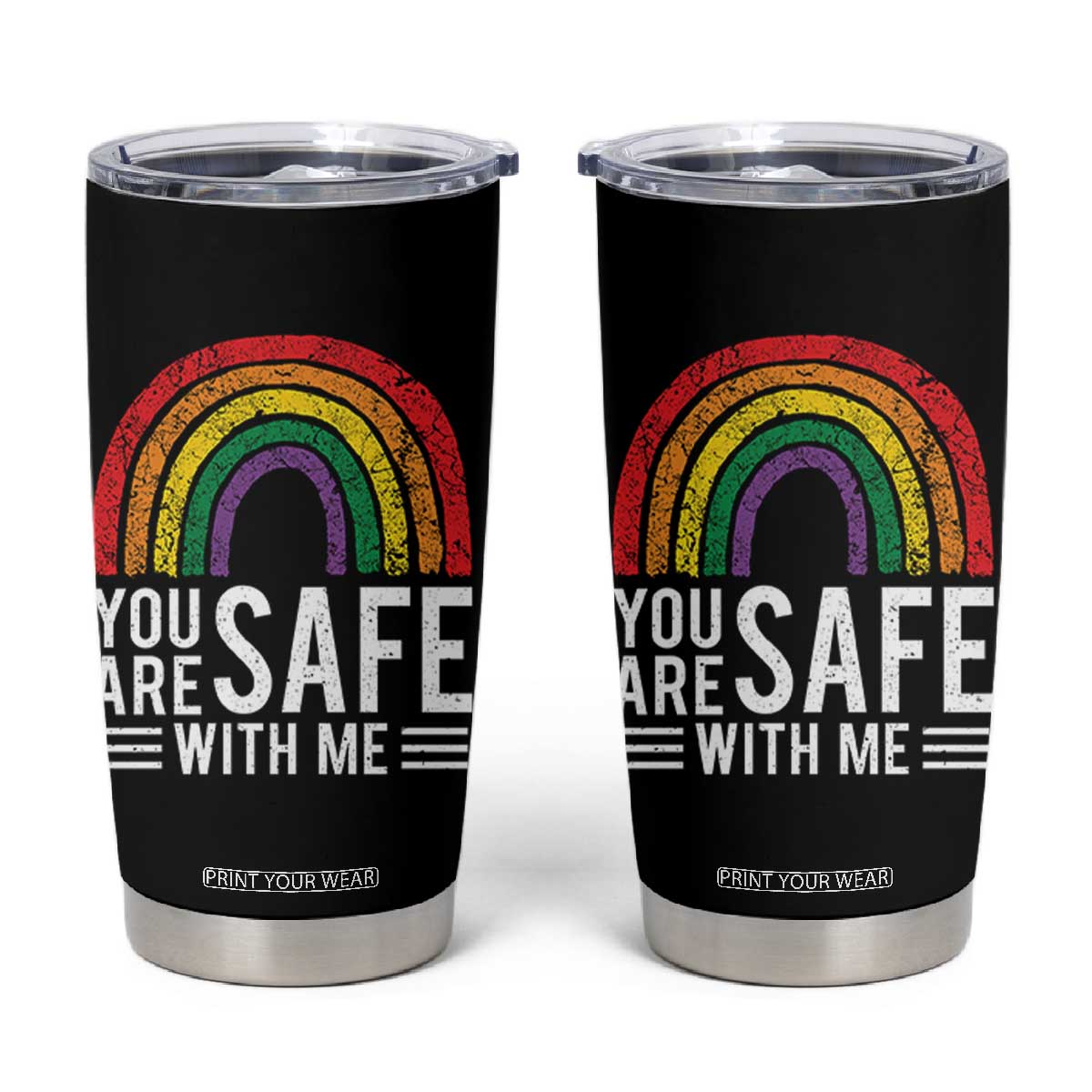 You Are Safe With Me Tumbler Cup Retro Rainbow LGBTQ Ally Pride TS10 Black Print Your Wear