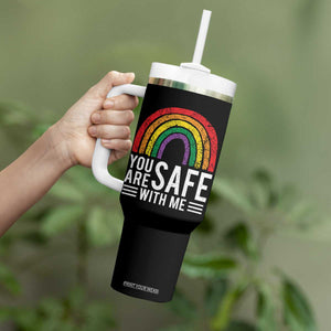 You Are Safe With Me Tumbler With Handle Retro Rainbow LGBTQ Ally Pride TS10 Print Your Wear