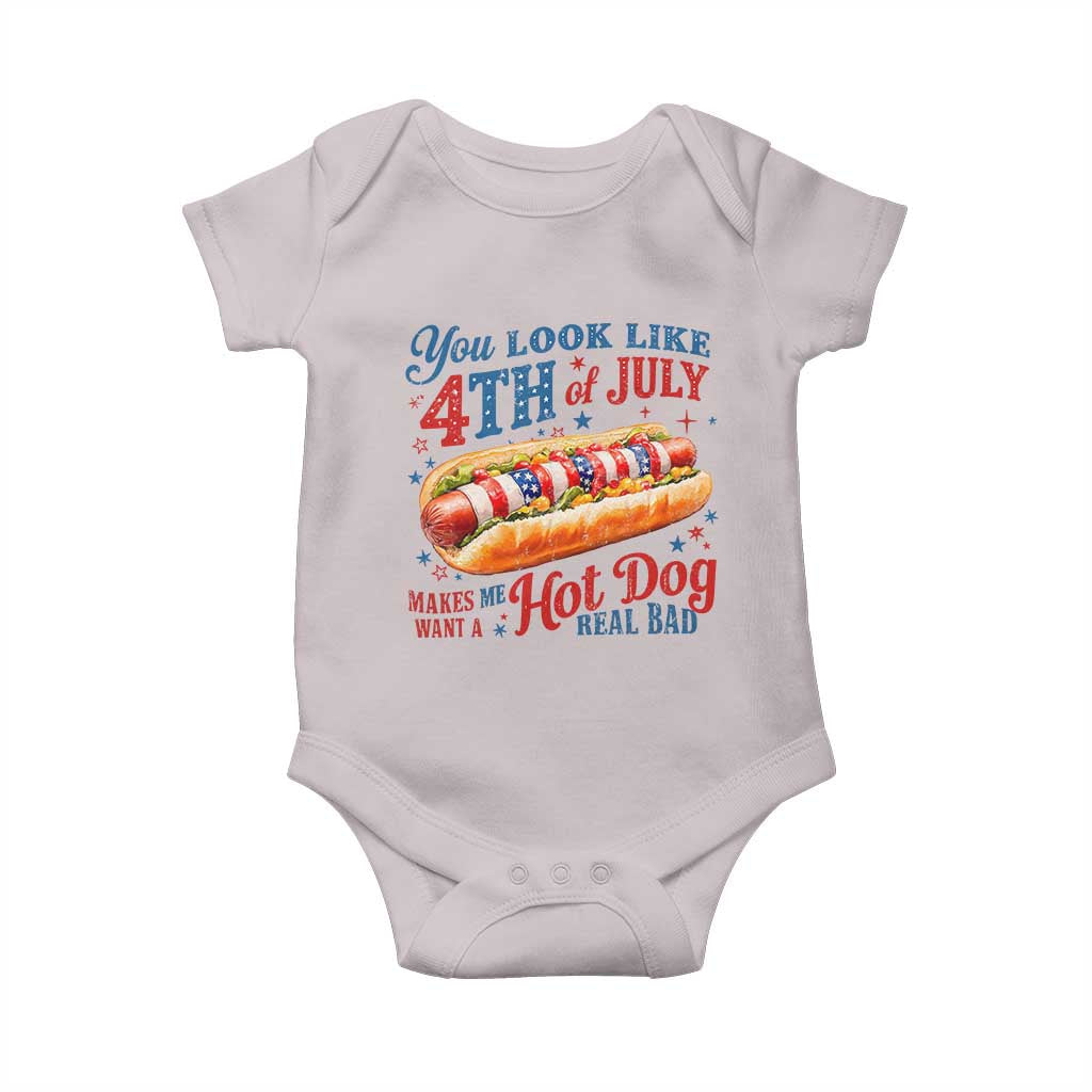 You Look Like 4th of July Hot Dog Baby Onesie Funny Patriotic Food Meme TS10 Ice Gray Print Your Wear