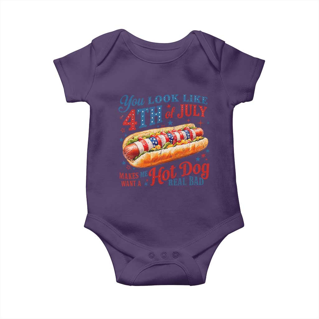 You Look Like 4th of July Hot Dog Baby Onesie Funny Patriotic Food Meme TS10 Purple Print Your Wear