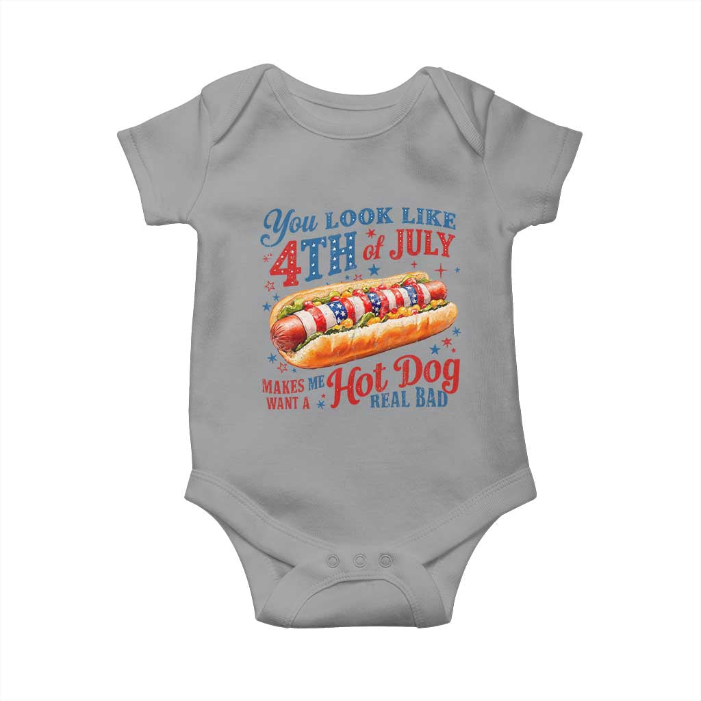 You Look Like 4th of July Hot Dog Baby Onesie Funny Patriotic Food Meme TS10 Sport Gray Print Your Wear
