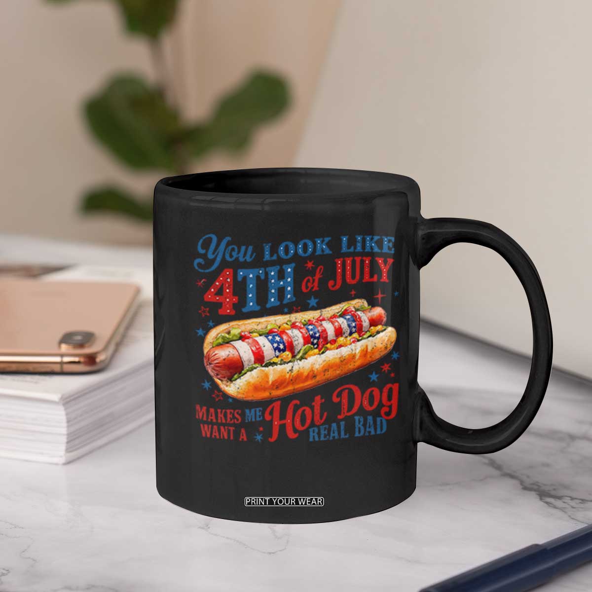 You Look Like 4th of July Hot Dog Coffee Mug Funny Patriotic Food Meme TS10 Print Your Wear