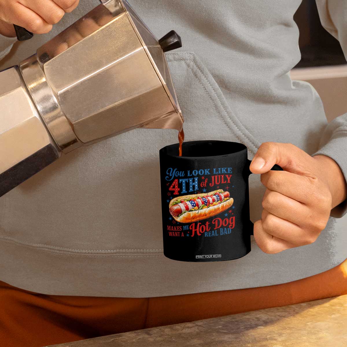 You Look Like 4th of July Hot Dog Coffee Mug Funny Patriotic Food Meme TS10 Print Your Wear