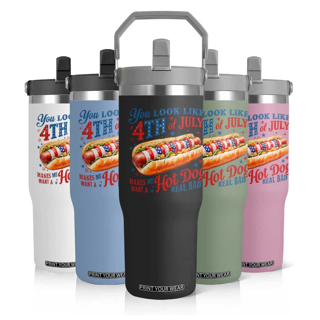 You Look Like 4th of July Hot Dog Flip Straw Tumbler Funny Patriotic Food Meme TS10 Print Your Wear
