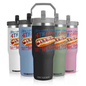 You Look Like 4th of July Hot Dog Flip Straw Tumbler Funny Patriotic Food Meme TS10 Print Your Wear