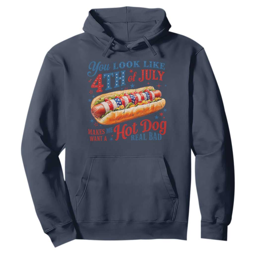 You Look Like 4th of July Hot Dog Hoodie Funny Patriotic Food Meme TS10 Navy Print Your Wear