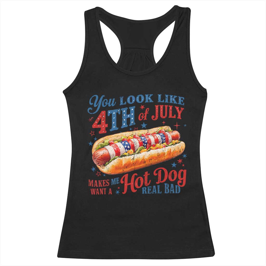 You Look Like 4th of July Hot Dog Racerback Tank Top Funny Patriotic Food Meme TS10 Black Print Your Wear