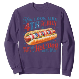 You Look Like 4th of July Hot Dog Sweatshirt Funny Patriotic Food Meme TS10 Purple Print Your Wear
