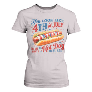 You Look Like 4th of July Hot Dog T Shirt For Women Funny Patriotic Food Meme TS10 Ice Gray Print Your Wear