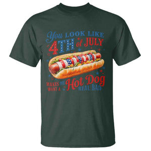 You Look Like 4th of July Hot Dog T Shirt Funny Patriotic Food Meme TS10 Dark Forest Green Print Your Wear