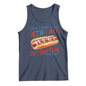 You Look Like 4th of July Hot Dog Tank Top Funny Patriotic Food Meme TS10 Navy Print Your Wear