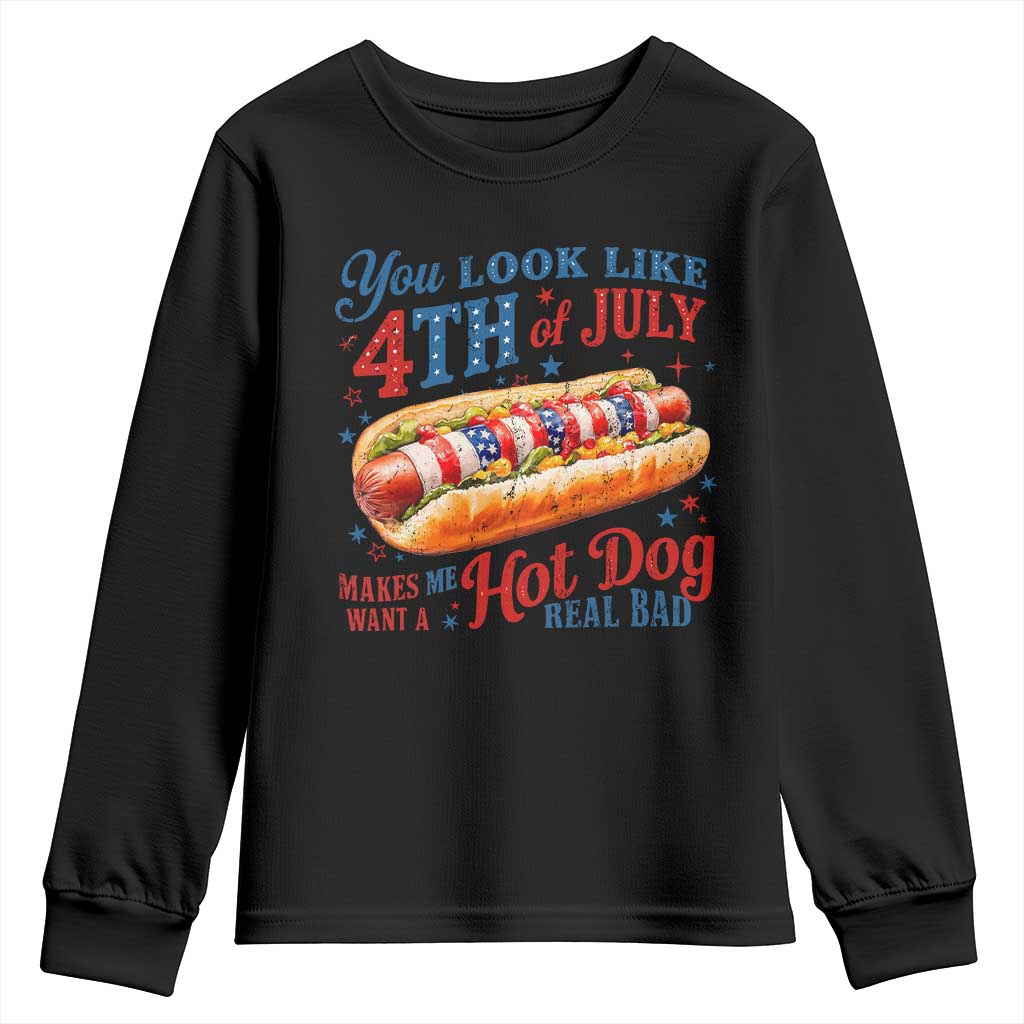 You Look Like 4th of July Hot Dog Youth Sweatshirt Funny Patriotic Food Meme TS10 Black Print Your Wear