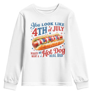 You Look Like 4th of July Hot Dog Youth Sweatshirt Funny Patriotic Food Meme TS10 White Print Your Wear