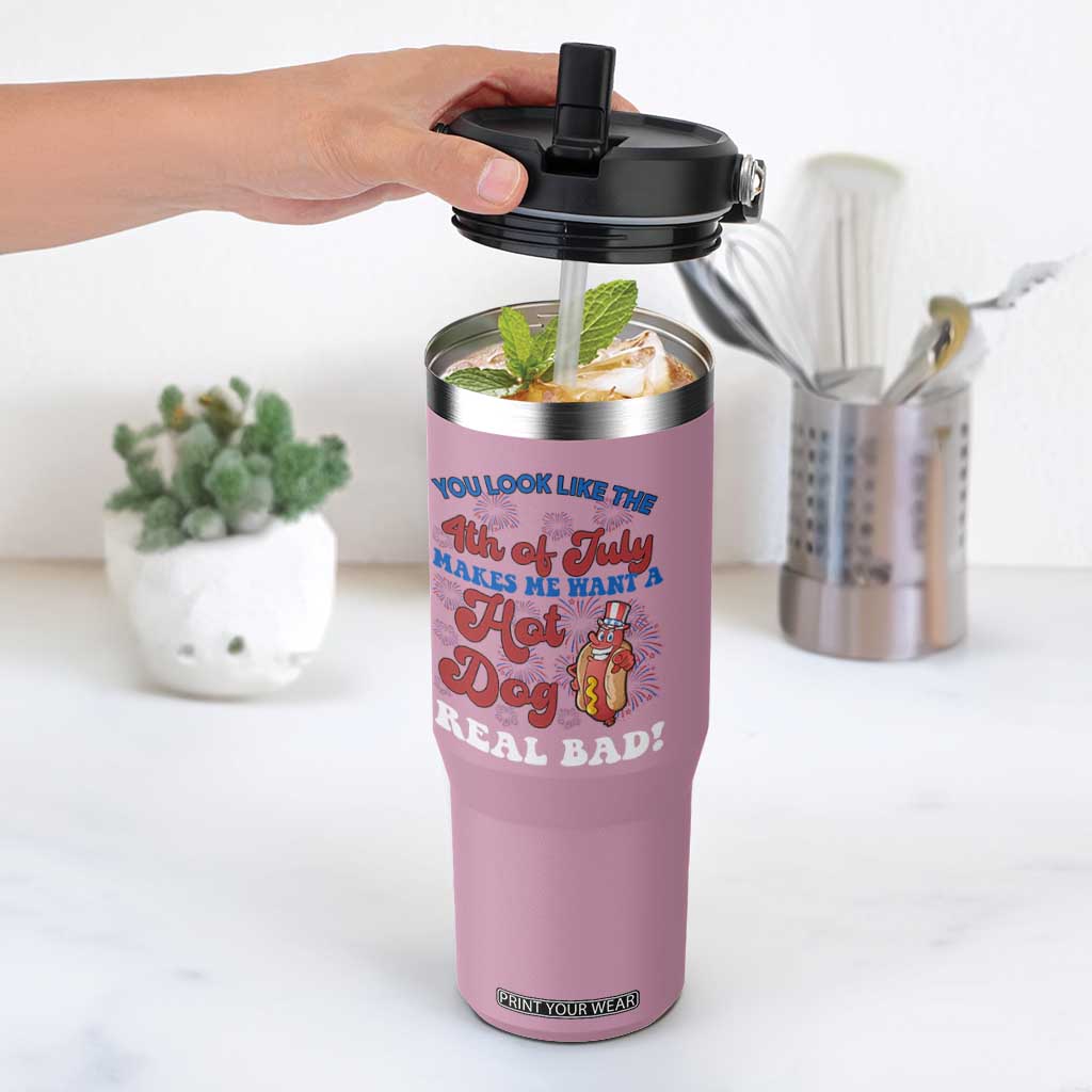 You Look Like The 4th Of July Funny Hot Dog Flip Straw Tumbler TS09 One Size: 30 oz Light Pink Print Your Wear