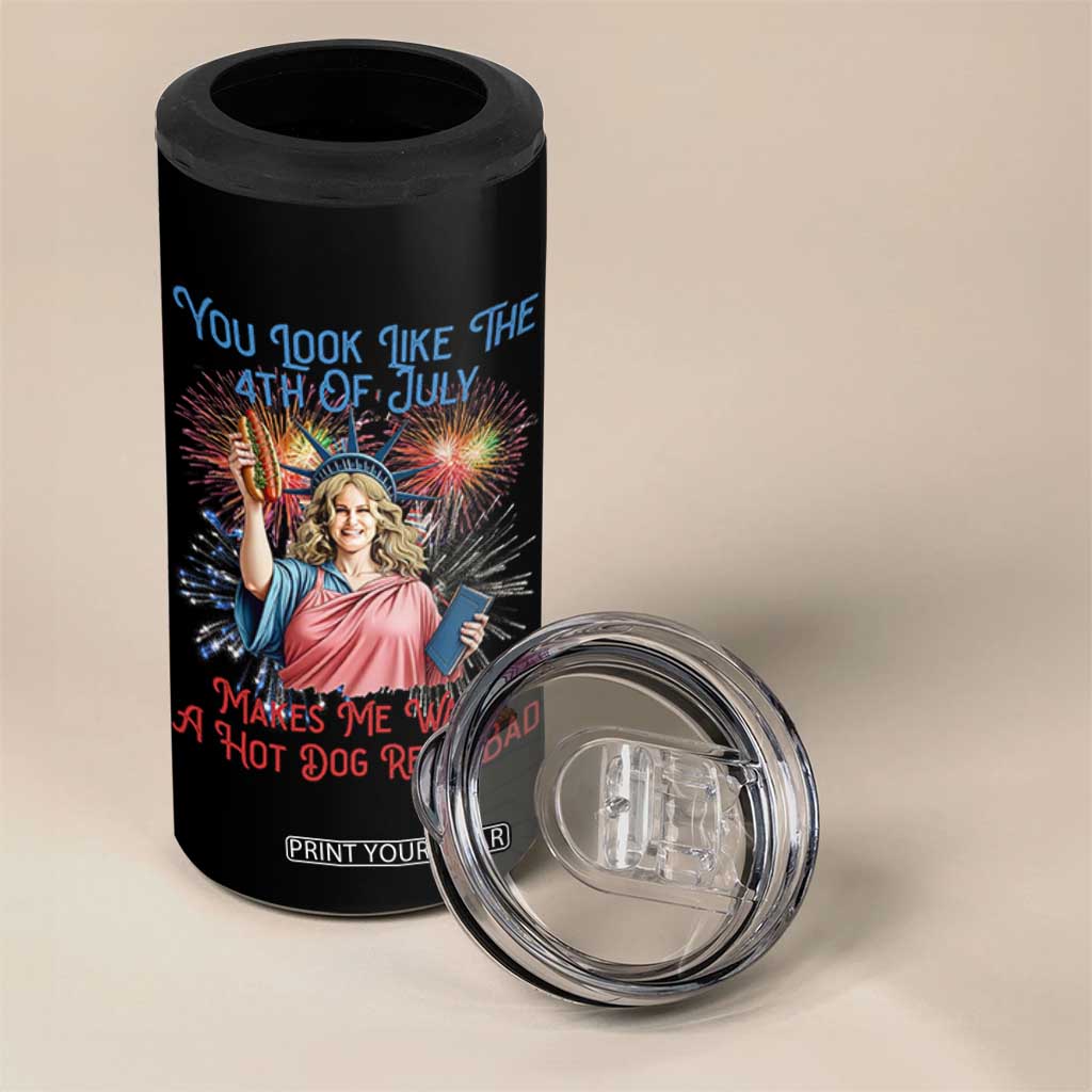 You Look Like The 4th Of July Makes Me Want A Hot Dog Real Bad 4 in 1 Can Cooler Tumbler Funny 4th July Hot Dog Meme TS10 Print Your Wear
