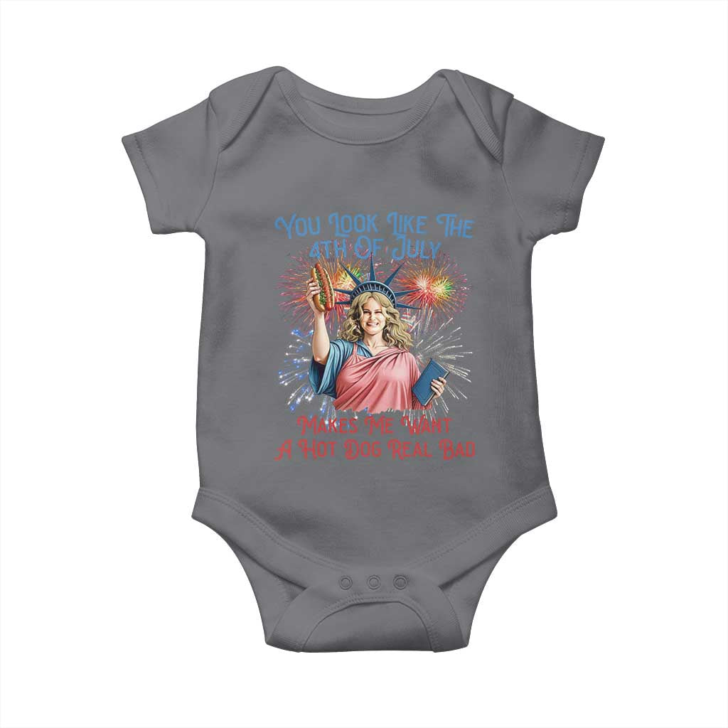 You Look Like The 4th Of July Makes Me Want A Hot Dog Real Bad Baby Onesie Funny 4th July Hot Dog Meme TS10 Charcoal Print Your Wear